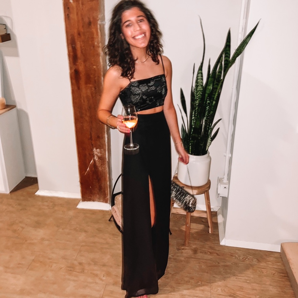 Lulu’s XS Black Sequin Cutout Slit Gown